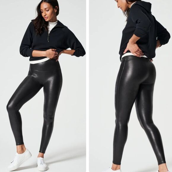 SPANX Faux Leather Leggings in Black | Small - Picture 1 of 7